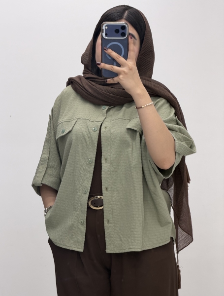 کراپ شومیزی اطلس جیب نما