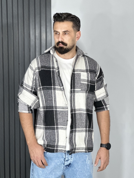 پیراهن پشمی مردانه رنگ سفید مشکی