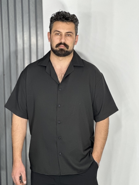پیراهن پارچه مازراتی (دبل) باکسی مردانه مشکی