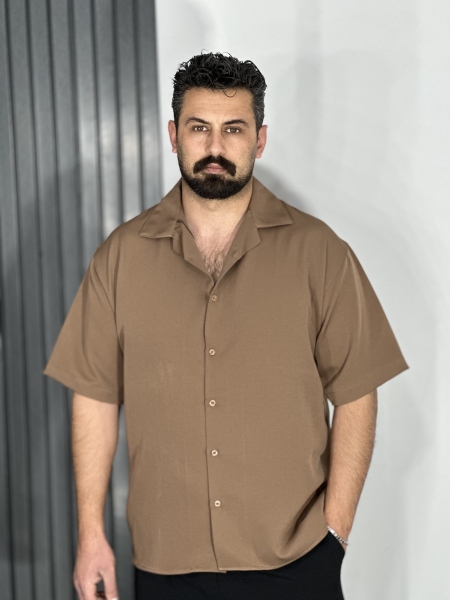پیراهن پارچه مازراتی( دبل) مردانه باکسی موکا