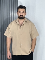 پیراهن پارچه مازراتی( دبل) مردانه باکسی کرمی