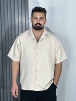 پیراهن پارچه مازراتی(دبل) مردانه باکسی کرمی