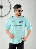 تیشرت مچینست طرح موتور آبی آسمانی