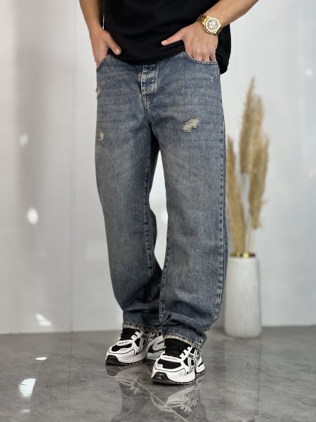 شلوار نیم بگ جین Zara آبی کثیف زاپدار کد 432