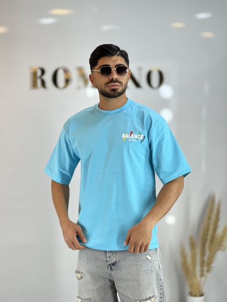تیشرت ماکان پنبه Balenciaga آبی آسمونی