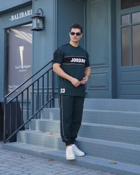 ست تیشرت واسلش JORDAN سبزلجنی مشکی