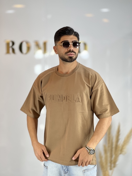 تیشرت دونخ پنبه چاپ داغی Tr کرمی