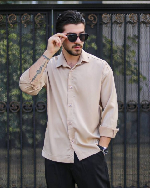پیراهن مردانه آستین بلند FASHION کرم