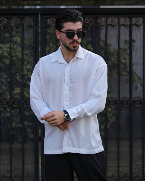 پیراهن مردانه آستین بلند FASHION سفید