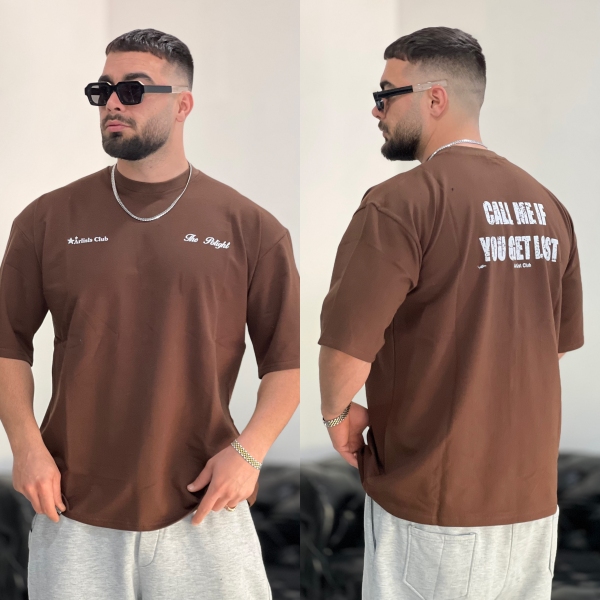 تیشرت 2نخ Club قهوه ای