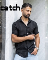 پیراهن مشکی کنفی راه راه catch