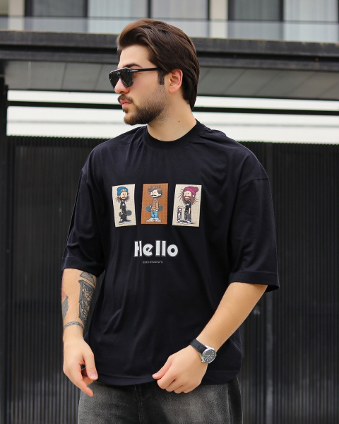 تیشرت آستین کوتاه HELLO مشکی