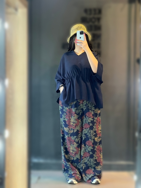 ست شلوار گلدار با بلوز کمر گت