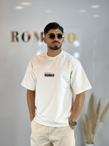 تیشرت دونخ پنبه Runner سفید
