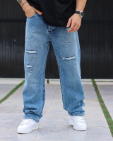 شلوار جین نیم بگ PULL&BEAR آبی