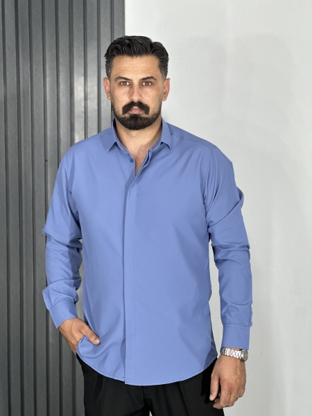 پیراهن دوشین آستین بلند مردانه آبی