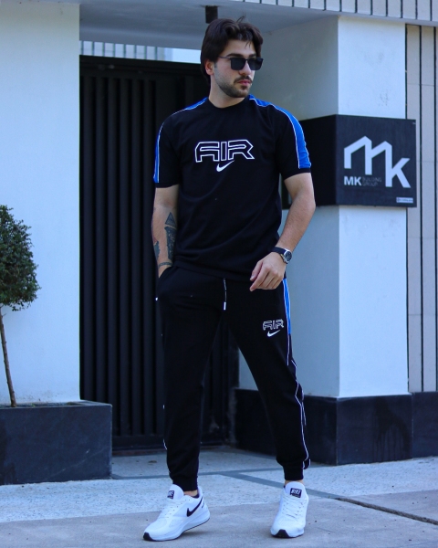ست تیشرت و اسلش آستین کش NIKE AIR مشکی آبی