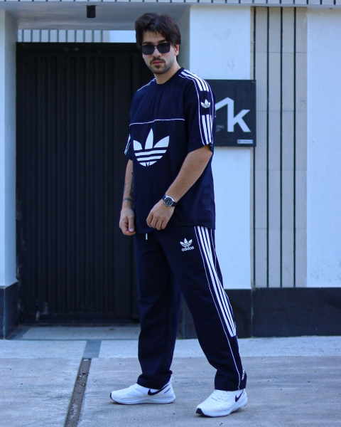 ست تیشرت و اسلش ADIDAS سرمه ای