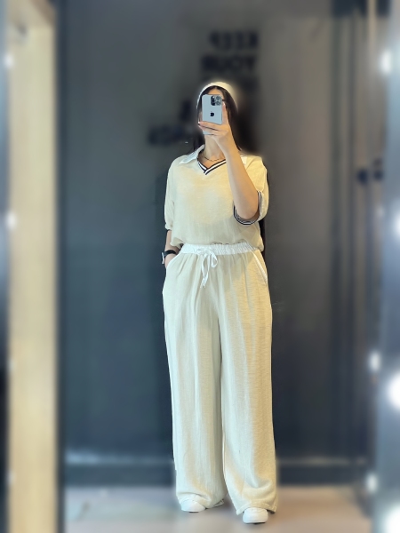 ست بلوز یقه پلوشرتی با شلوار