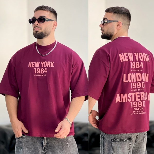 تیشرت 2نخ باکسی NY زرشکی