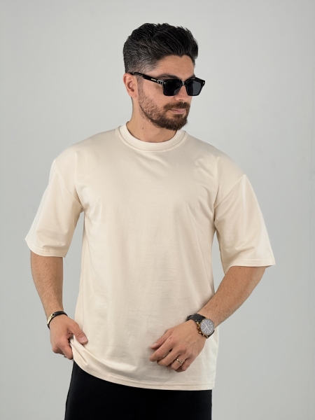 تیشرت 2نخ بیسیک ساده کرم