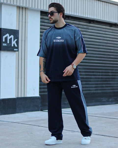 ست تیشرت واسلش سنگشور BALENCIAGA سرمه ای