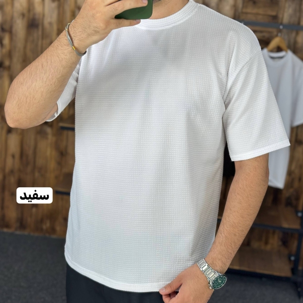 تیشرت بیسکوییتی مردانه رنگ سفید