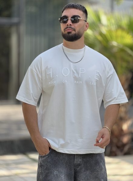 تیشرت باکسی 2نخ Hope سفید