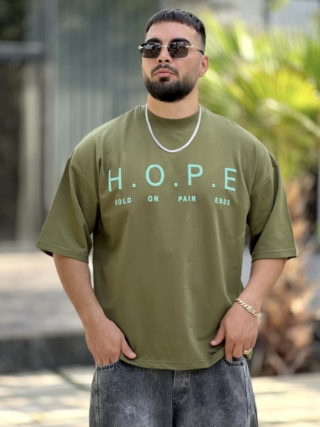 تیشرت باکسی 2نخ Hope زیتونی