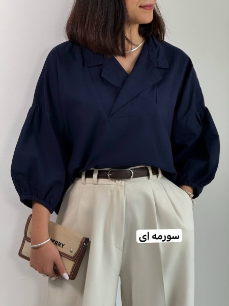 شومیز لینن آستین پفکی