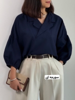 شومیز لینن آستین پفکی