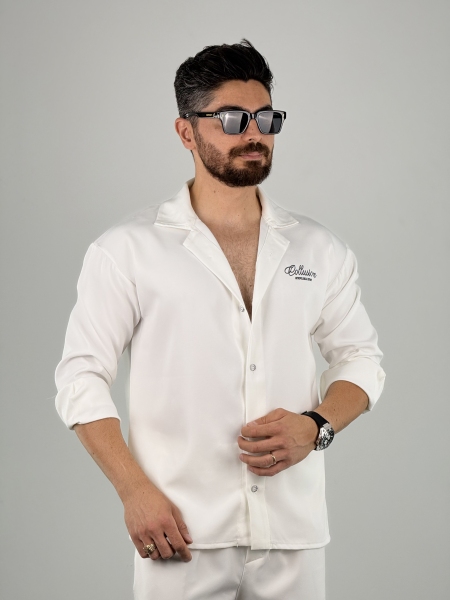 پیراهن مازراتی چاپی سفید