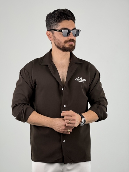 پیراهن مازراتی چاپی قهوه ای سوخته