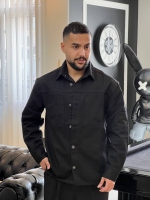 پیراهن کتان دو جیب دکمه فلز مشکی