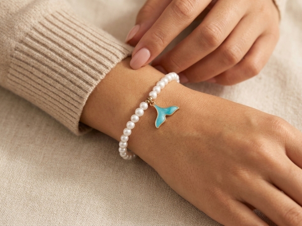 دستبند مرواریدی دم وال آبی