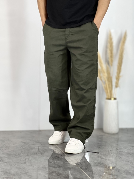 شلوار نیم بگ دمپابند کتان نیل Arizo سبز