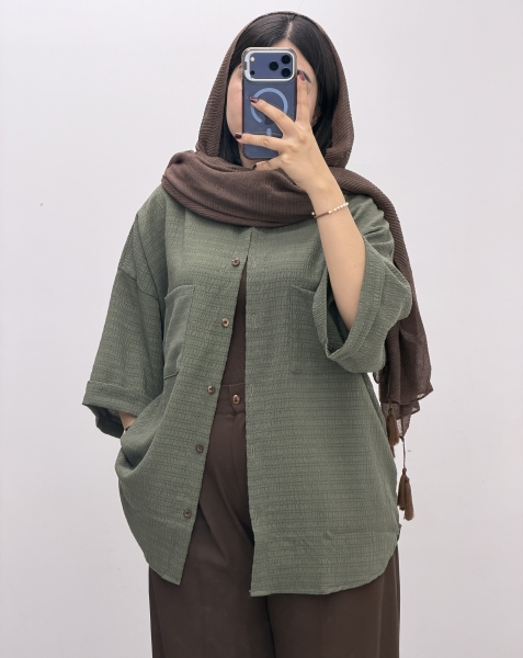 مانتو اطلس2جیب دکمه چوبی